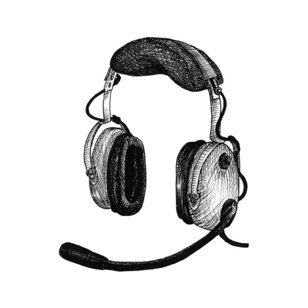 pen drawing of aviation headset