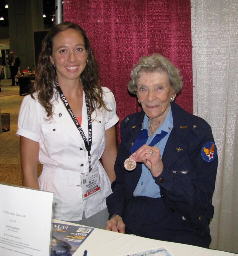 Reya Kempley with Bernice "Bee" Haydu, WASP, with her Congressional Gold Medal
